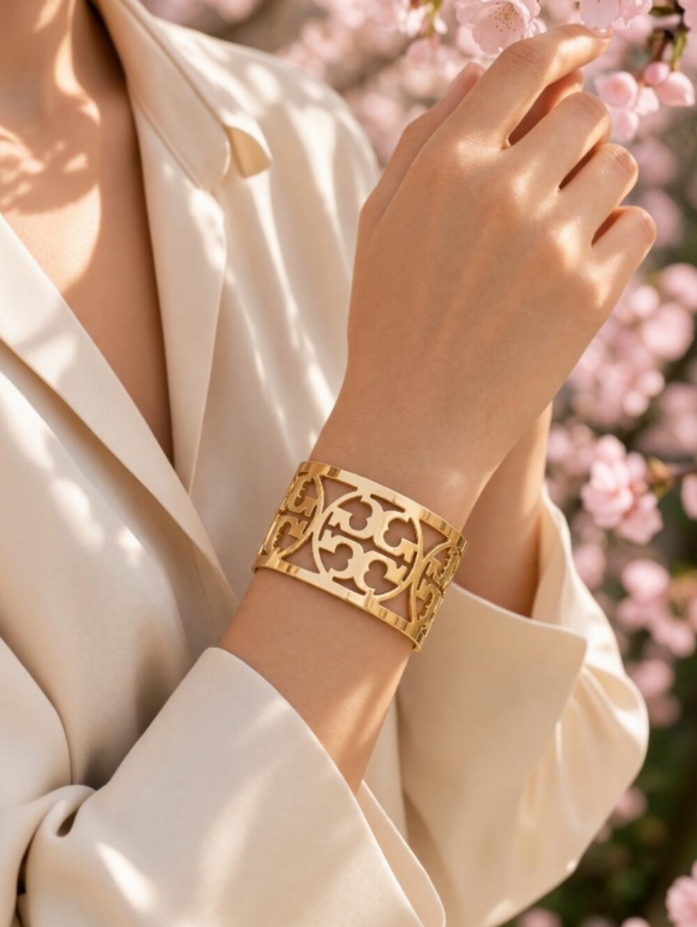 Tory Burch Reva Cutout Logo Cuff Bracelet